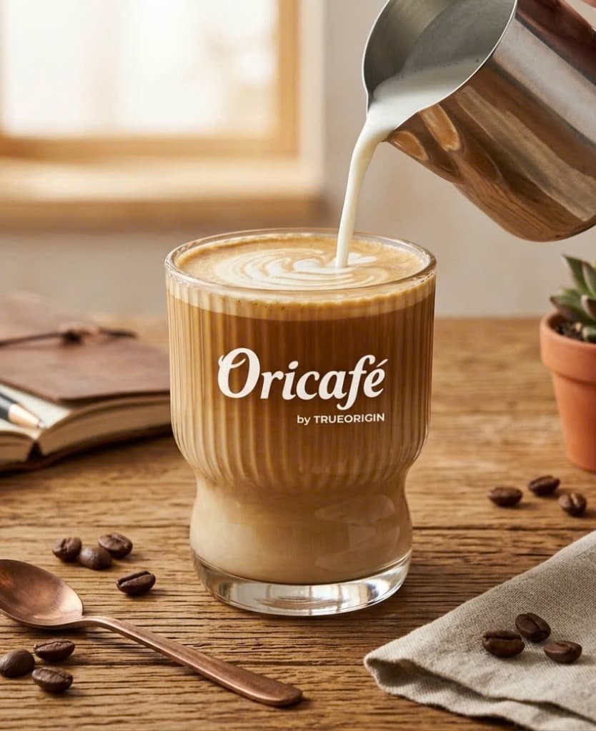 Glass of premium Oricafé latte